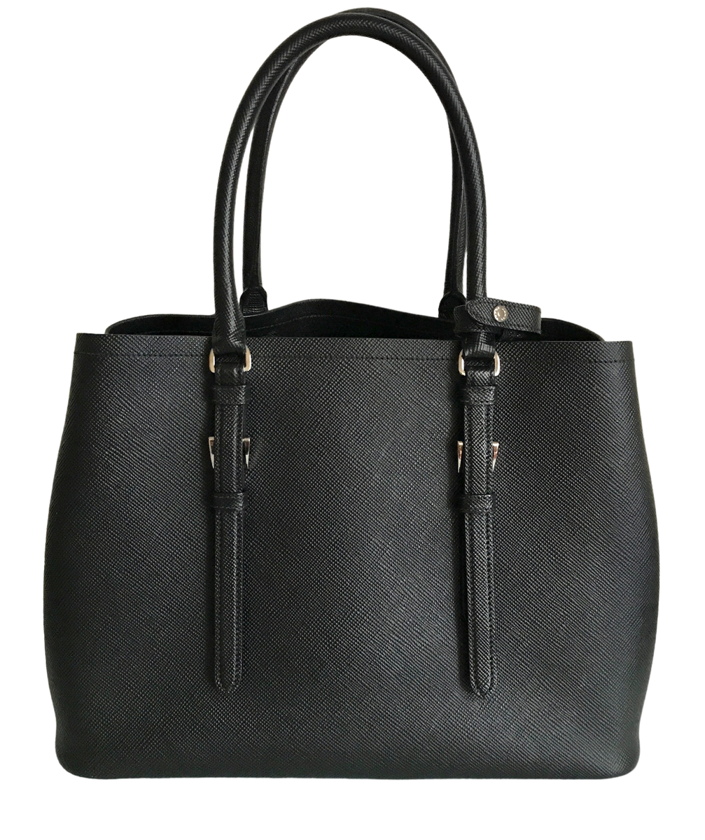 AUTHENTIC Prada Black Saffiano Cuir Double Handle Tote PREOWNED
