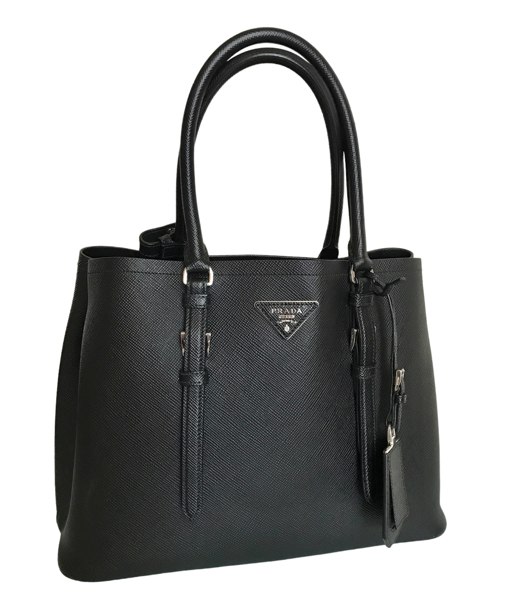 AUTHENTIC Prada Black Saffiano Cuir Double Handle Tote PREOWNED