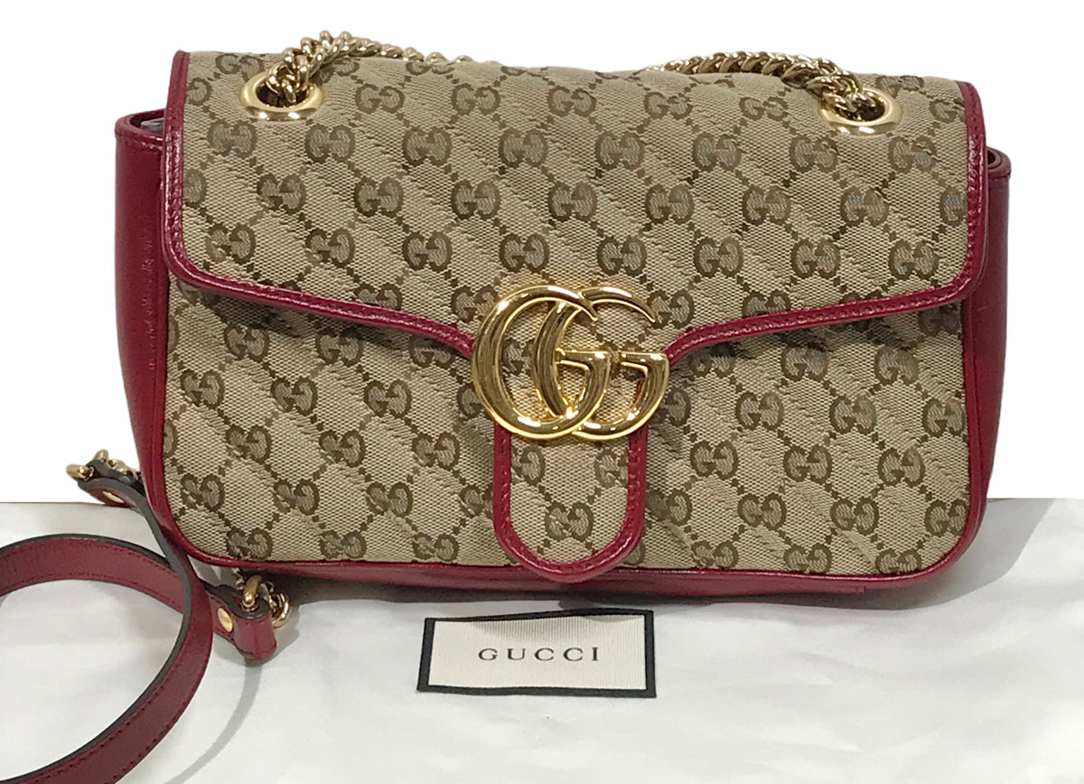 AUTHENTIC Gucci Red Small GG Marmont Shoulder Bag PREOWNED