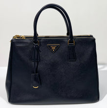 Load image into Gallery viewer, AUTHENTIC Prada Galleria Double Zip Tote Black Saffiano PREOWNED (WBA507)