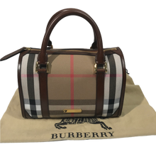 Load image into Gallery viewer, AUTHENTIC BURBERRY House Check Bridle Bowling Dark Tan PREOWNED (WBA459)