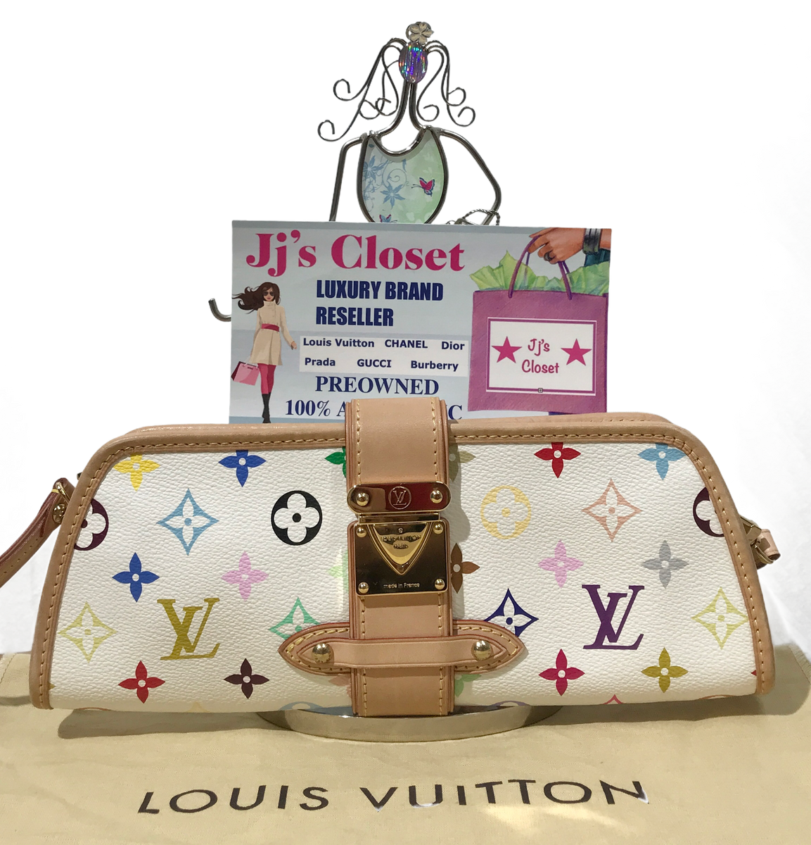 Authenticated Louis Vuitton Monogram Multicolore Shirley White Canvas  Baguette