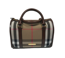 Load image into Gallery viewer, AUTHENTIC BURBERRY House Check Bridle Bowling Dark Tan PREOWNED (WBA459)