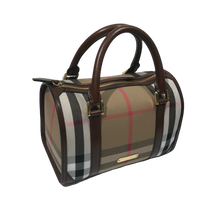Load image into Gallery viewer, AUTHENTIC BURBERRY House Check Bridle Bowling Dark Tan PREOWNED (WBA459)