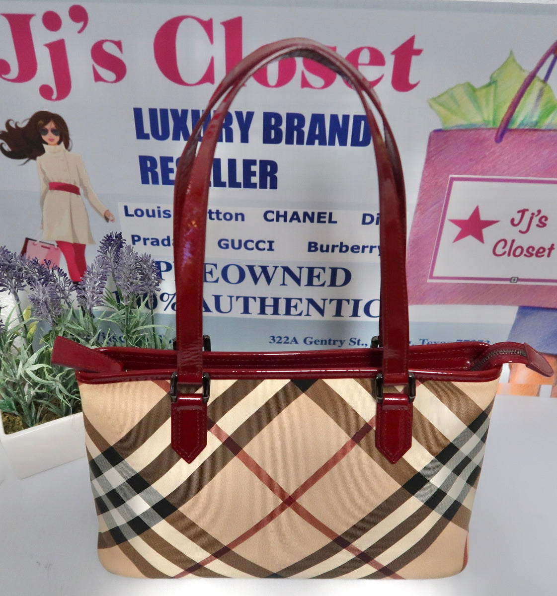 BURBERRY Nova Check Vanity Cosmetic Pouch Nylon Red Auth fm859 ref.460408 -  Joli Closet