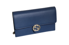 Load image into Gallery viewer, AUTHENTIC Gucci Dollar Chain Wallet Blue Interlocking GG PREOWNED (WBA1142)