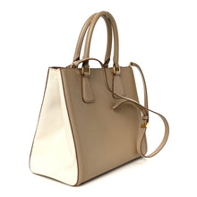 Load image into Gallery viewer, AUTHENTIC Prada Saﬃano Lux Bi-Color Tote Bag Visone Talco PREOWNED (WBA1533)