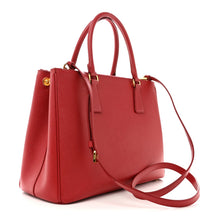 Load image into Gallery viewer, AUTHENTIC Prada Medium Galleria Double Zip Tote Fuoco Saffiano Lux PREOWNED (WBA1522)