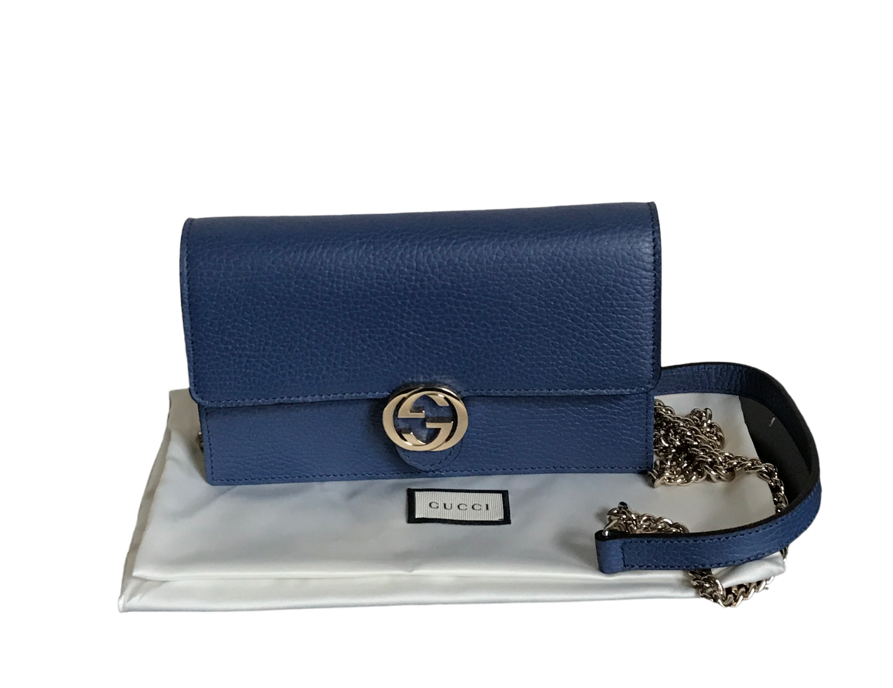 AUTHENTIC Gucci Dollar Chain Wallet Blue Interlocking GG