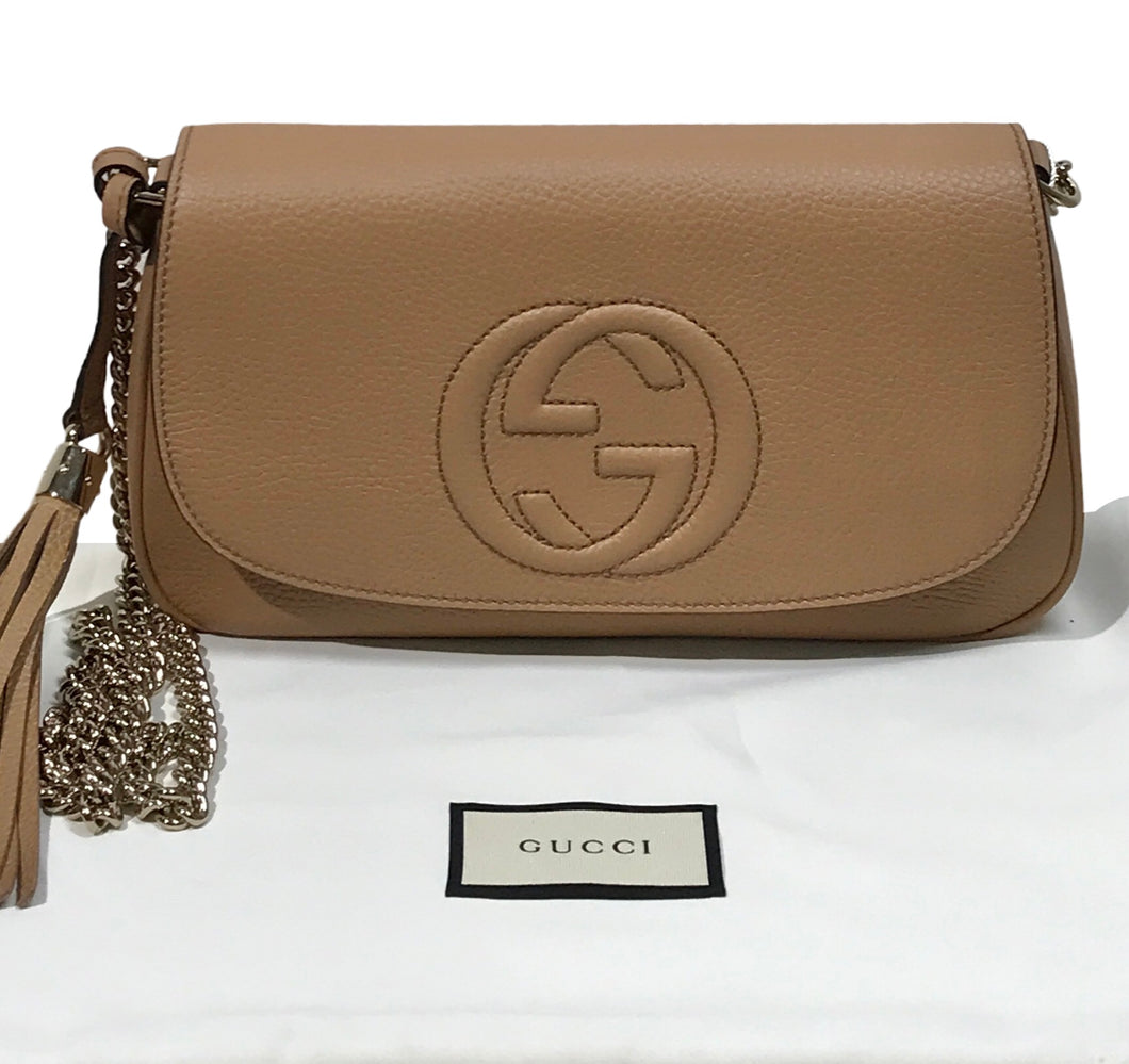 AUTHENTIC Gucci Soho Beige Flap Crossbody Medium NEW (WBA1218)