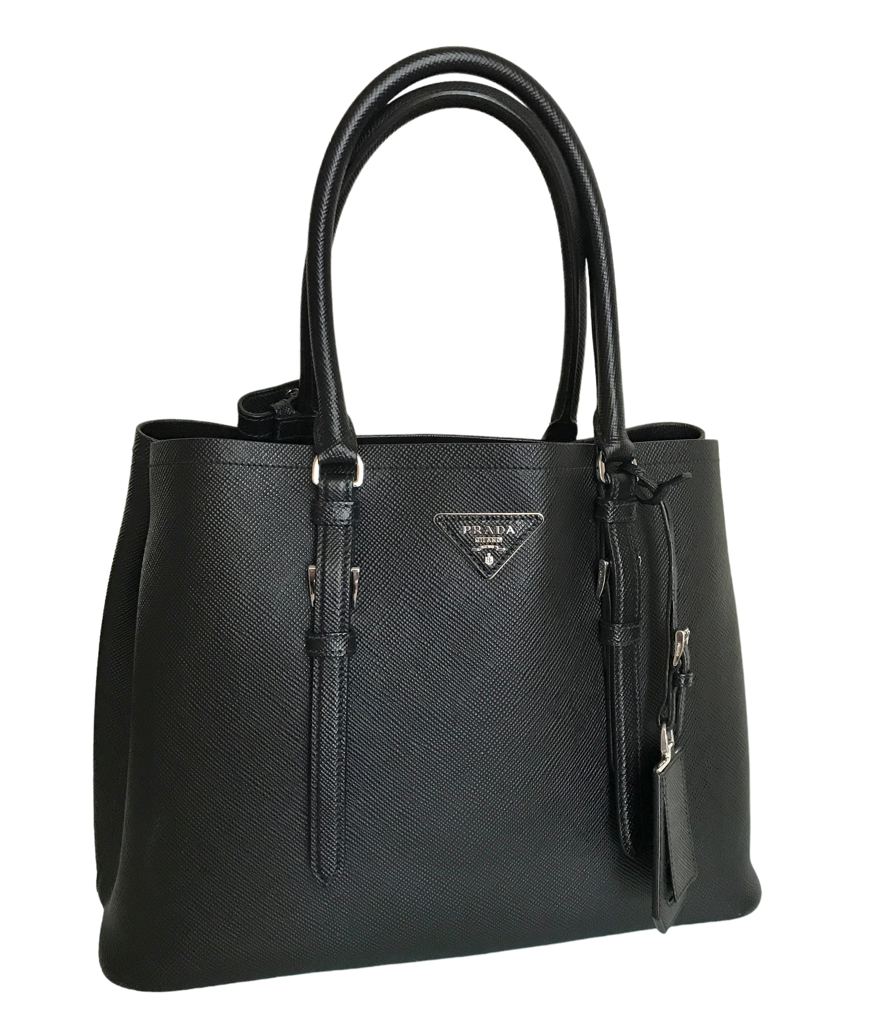AUTHENTIC Prada Black Saffiano Cuir Double Handle Tote PREOWNED AUTHENTIC Prada Black Saffiano Cuir Double Handle Tote PREOWNED