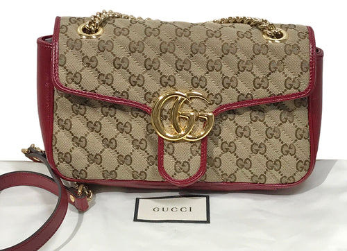 AUTHENTIC Gucci Red Small GG Marmont Shoulder Bag PREOWNED (WBA1133)