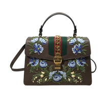 Load image into Gallery viewer, AUTHENTIC Gucci Medium Embroidered Sylvie Acero Top Handle Bag PREOWNED (WBA1083)