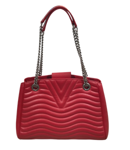 AUTHENTIC Louis Vuitton New Wave Red Calfskin Chain Tote PREOWNED (WBA1349)