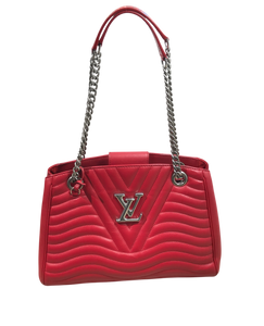 AUTHENTIC Louis Vuitton New Wave Red Calfskin Chain Tote PREOWNED (WBA1349)