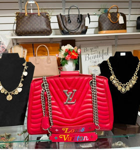 AUTHENTIC Louis Vuitton New Wave Red Calfskin Chain Tote PREOWNED (WBA1349)
