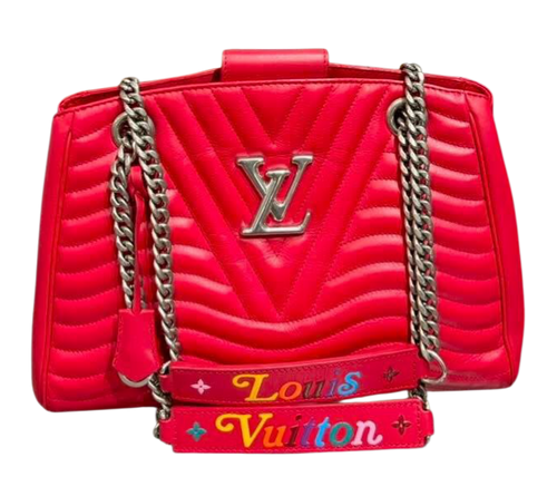 AUTHENTIC Louis Vuitton New Wave Red Calfskin Chain Tote PREOWNED (WBA1349)
