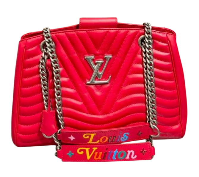 AUTHENTIC Louis Vuitton New Wave Red Calfskin Chain Tote PREOWNED (WBA1349)