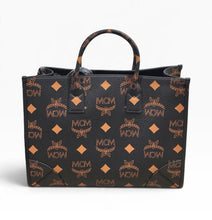 Load image into Gallery viewer, AUTHENTIC MCM Visetos Maxi Large Munchen Tote Black Cognac NEW (WBA1322)