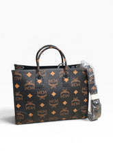 Load image into Gallery viewer, AUTHENTIC MCM Visetos Maxi Large Munchen Tote Black Cognac NEW (WBA1322)