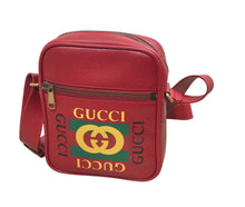 Load image into Gallery viewer, AUTHENTIC Gucci Red Pebbled Leather Retro Print Messenger Bag PREOWNED (WBA1427)