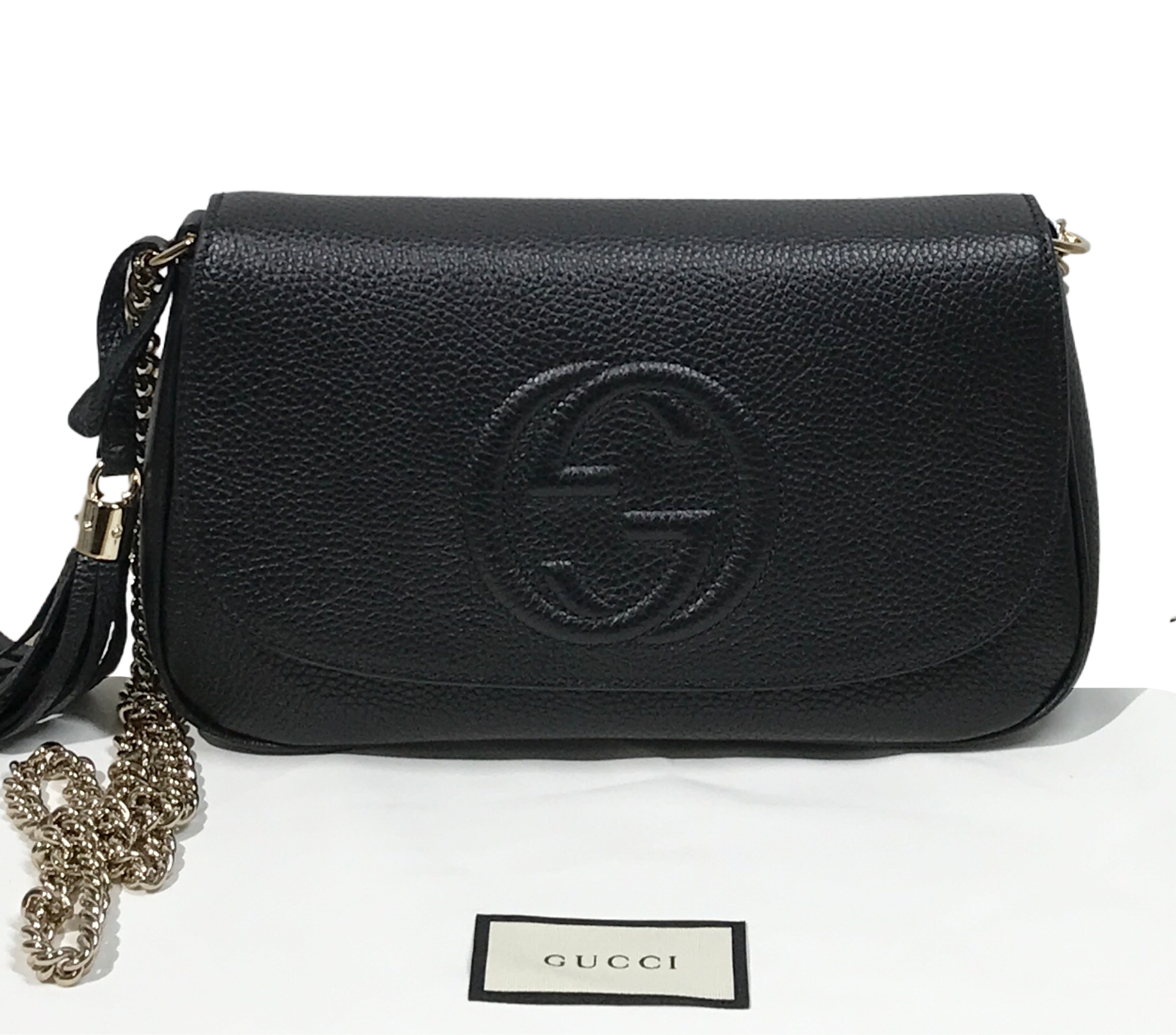 AUTHENTIC Gucci Soho Black Flap Crossbody Medium NEW (WBA1219 AUTHENTIC Gucci Soho Black Flap Crossbody Medium NEW (WBA1219