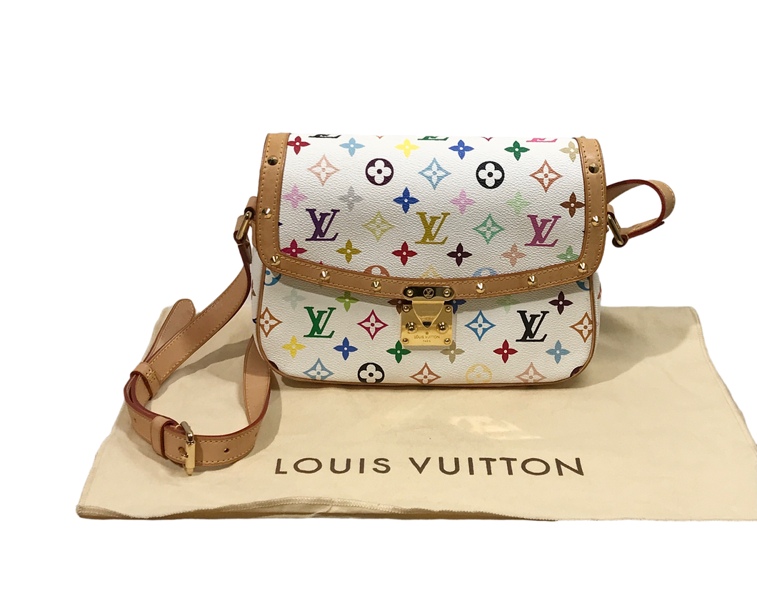 AUTHENTIC Louis Vuitton Sologne White Multicolor Crossbody PREOWNED (WBA1176)