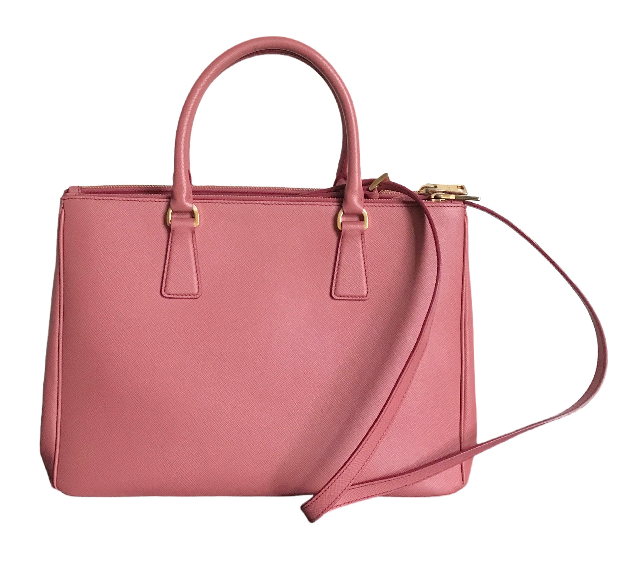 Prada Pink Saffiano Lux Leather Medium Front Pocket Double Zip Lux