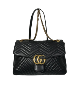 AUTHENTIC Gucci Black Calfskin Matelasse Large GG Marmont Shoulder Bag PREOWNED (WBA1036)