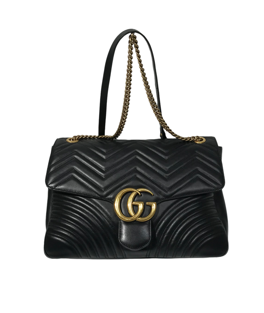 Black Leather GG Marmont Medium Matelassé Shoulder Bag