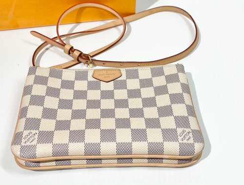 AUTHENTIC Louis Vuitton Double Zip Pochette Damier Azur PREOWNED (WBA480)