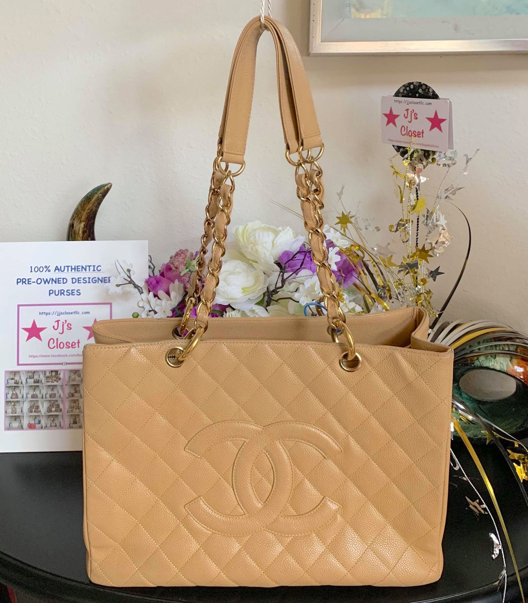 Chanel Grand Shopping Tote Quilted Caviar Beige Bag at 1stDibs