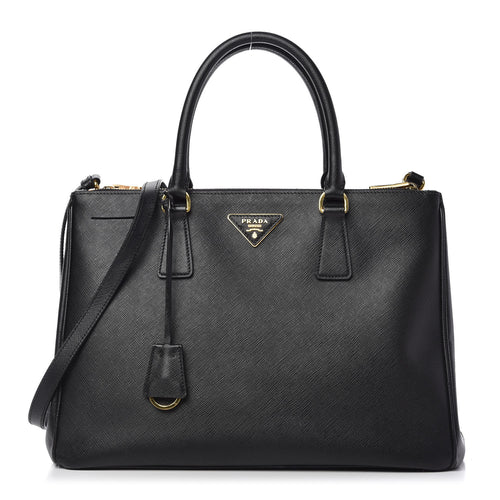 AUTHENTIC Prada Galleria Double Zip Tote Black Saffiano PREOWNED (WBA453)