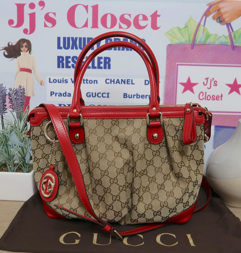 AUTHENTIC Gucci GG Canvas Sukey Top Handle CB PREOWNED (WBA123)