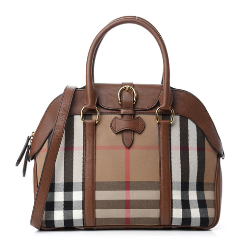 AUTHENTIC BURBERRY House Check Medium Milverton Satchel Tan  PREOWNED (WBA492)