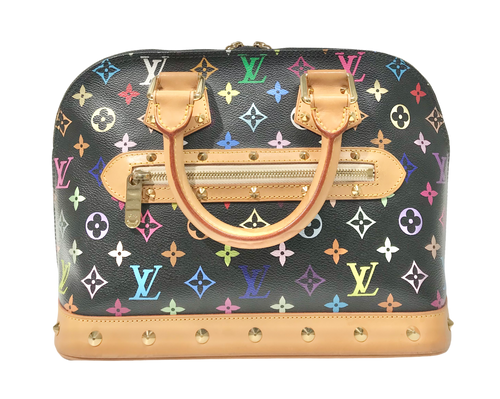 AUTHENTIC Louis Vuitton Alma Black Monogram Multicolor PM PREOWNED (WBA742)