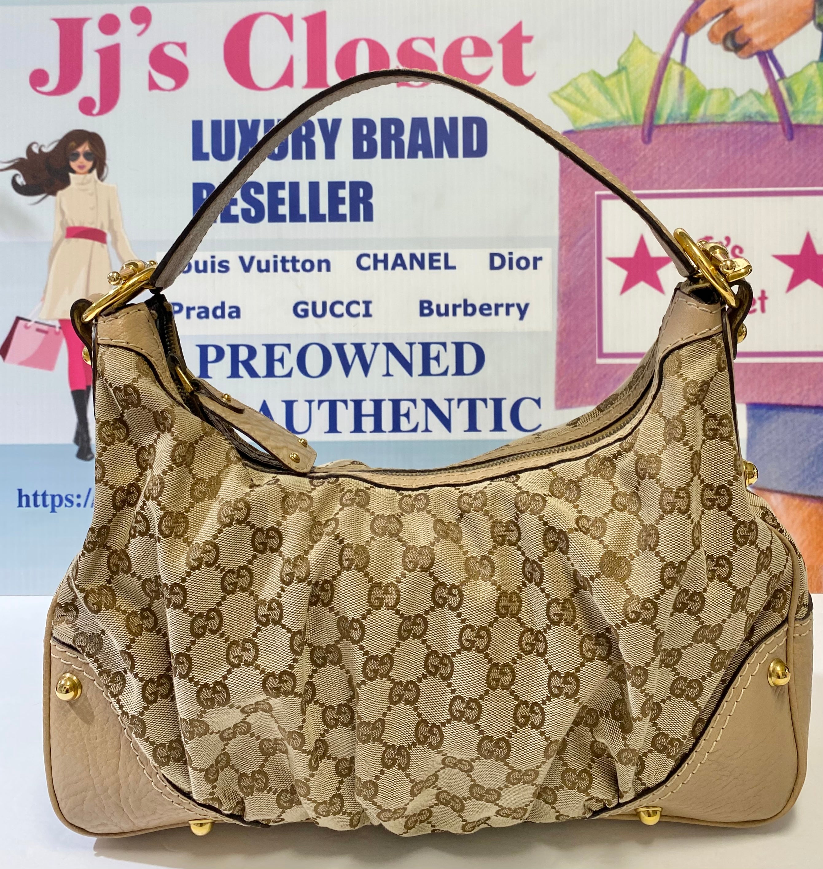 Gucci Beige/Brown GG Canvas Medium Jockey Hobo Bag | Yoogi's