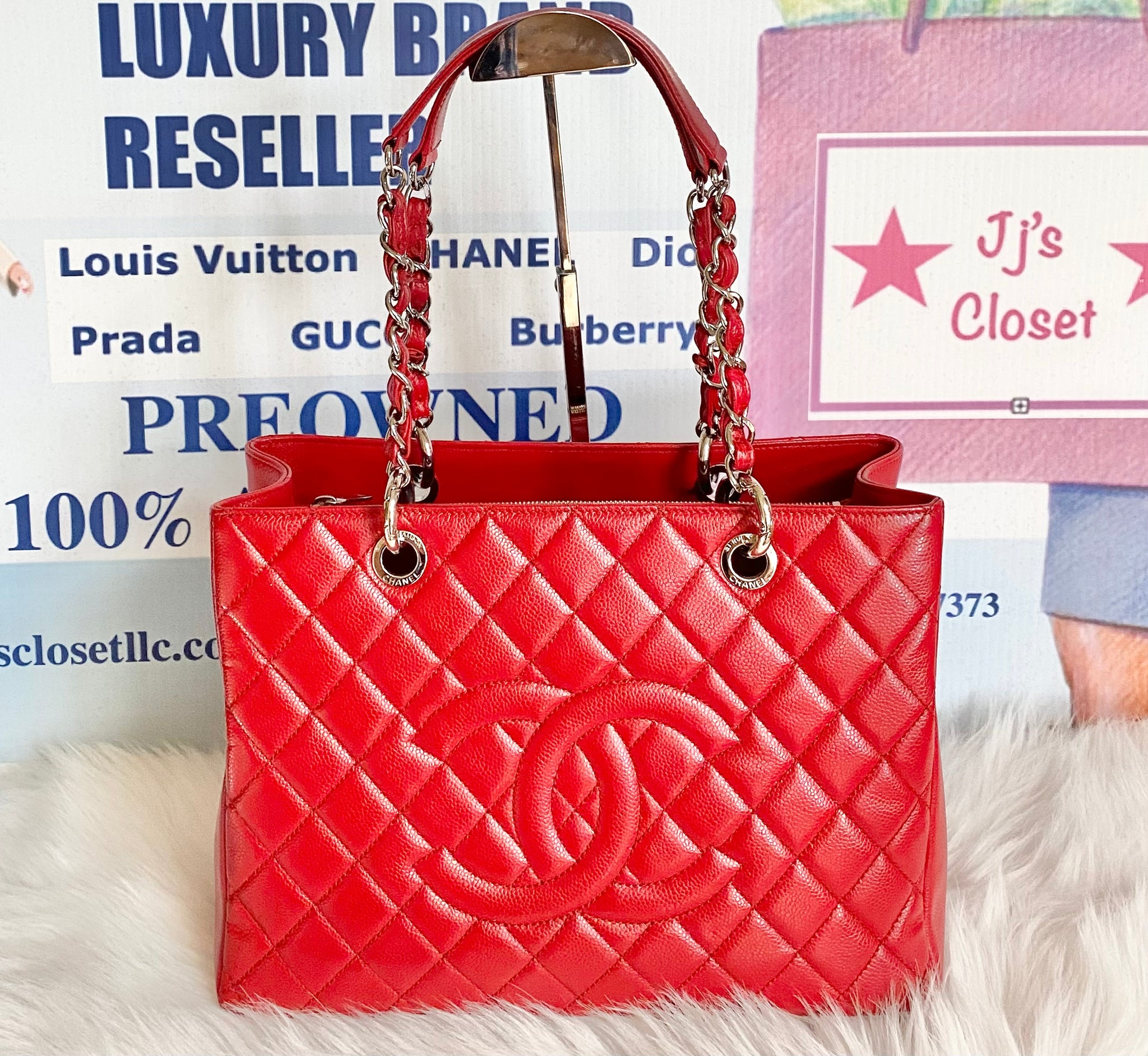 AUTHENTIC Chanel GST Grand Shopping Tote Red Caviar PREOWNED