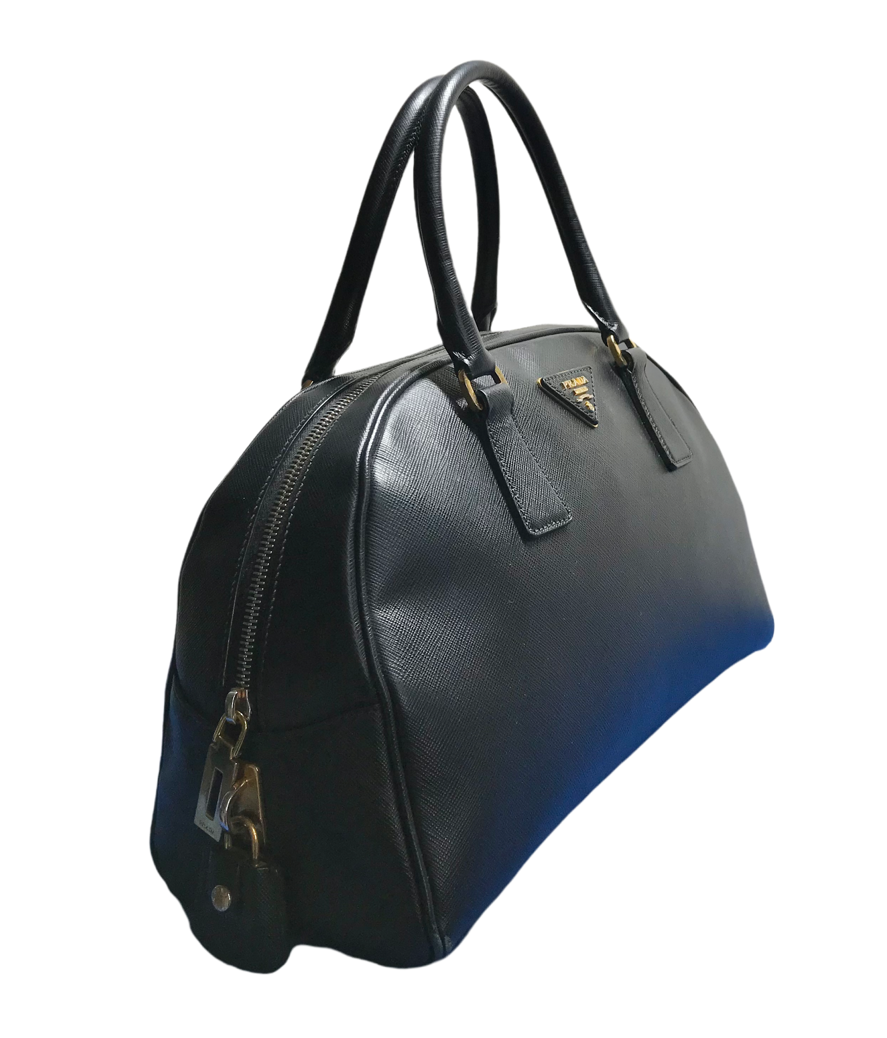 Prada Saffiano Lux Boston Bag in Black