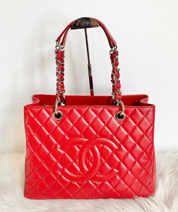 AUTHENTIC Chanel GST Grand Shopping Tote Red Caviar PREOWNED (WBA581)