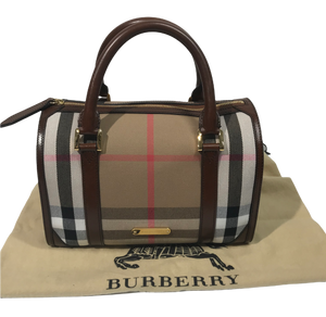 AUTHENTIC BURBERRY House Check Bridle Bowling Dark Tan PREOWNED (WBA459)