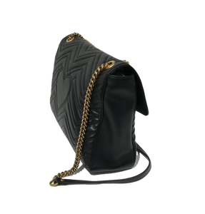 AUTHENTIC Gucci Black Calfskin Matelasse Large GG Marmont Shoulder Bag PREOWNED (WBA1036)