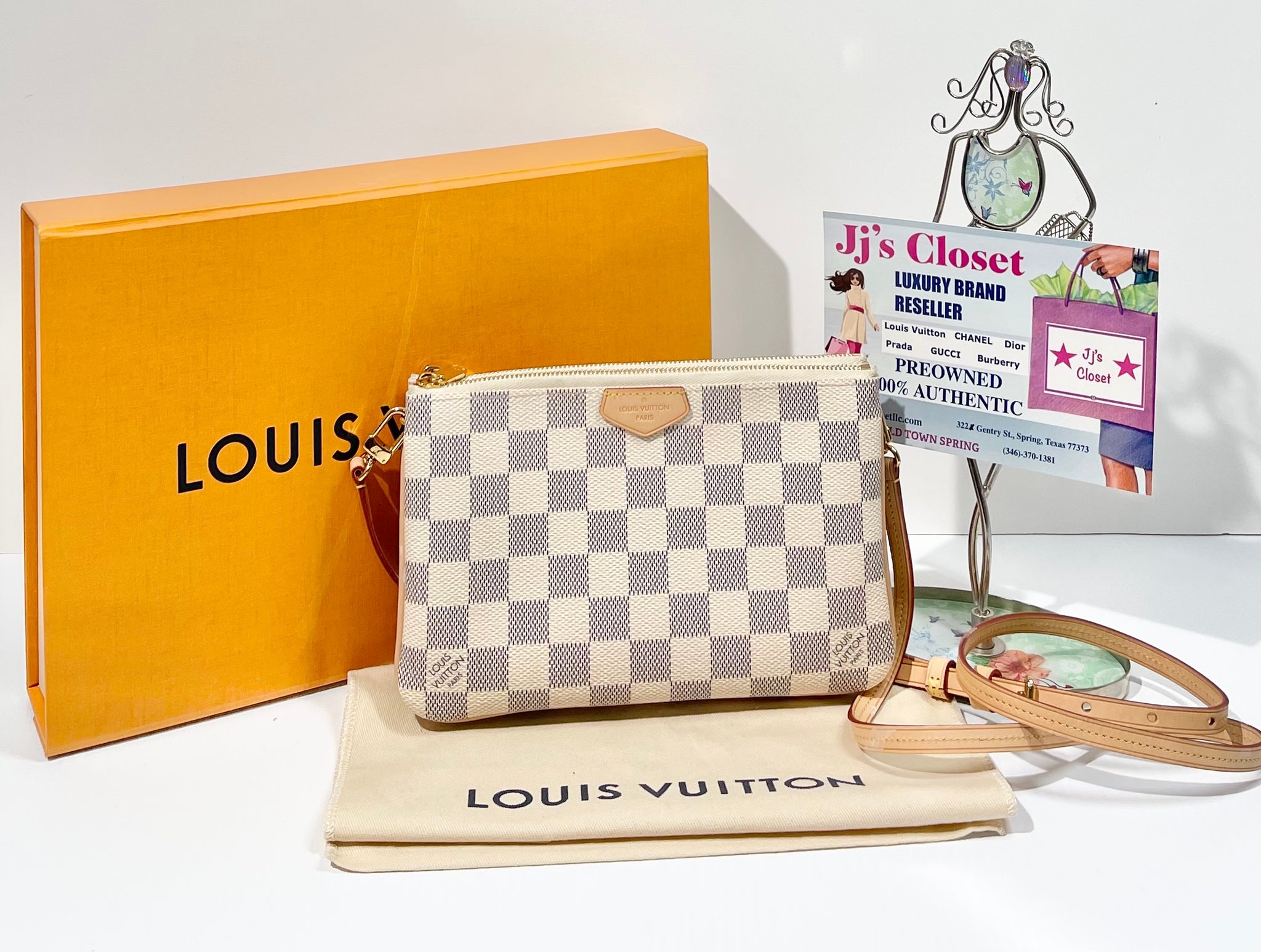 AUTHENTIC Louis Vuitton Double Zip Pochette Damier Azur PREOWNED (WBA4 –  Jj's Closet, LLC