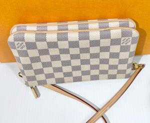 Double Zip Pochette Damier Azur – Keeks Designer Handbags