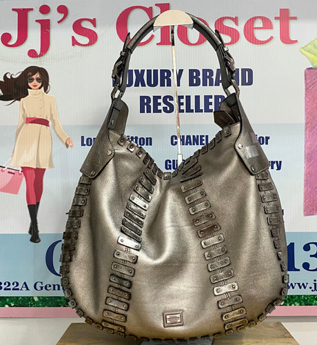 AUTHENTIC BURBERRY Silver Metallic Hobo PREOWNED (WBA369)