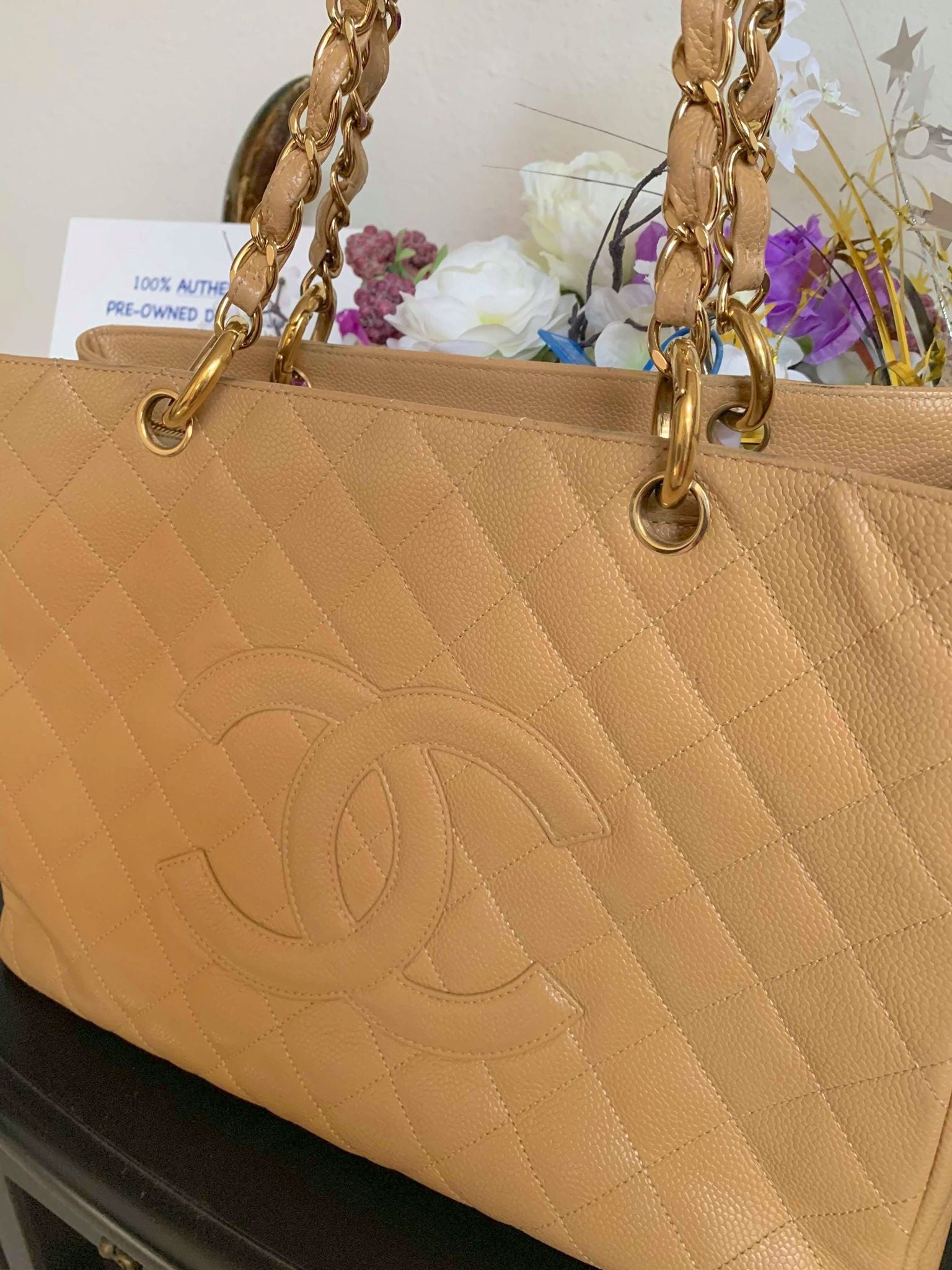 Chanel Beige Caviar GHW GST Shopping Tote Bag