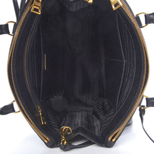 AUTHENTIC Prada Galleria Double Zip Tote Black Saffiano PREOWNED (WBA453)