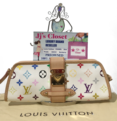 AUTHENTIC Louis Vuitton Shirley Clutch White Multicolor PREOWNED (WBA900)