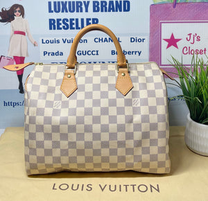Pre-Owned Louis Vuitton Speedy 30 Damier Azur White Handbag 
