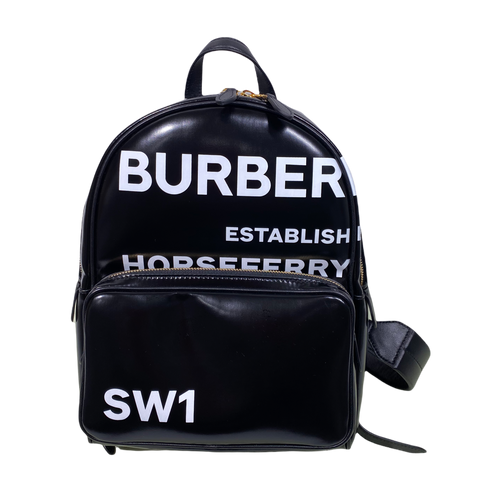 AUTHENTIC Burberry Coated Canvas Horseferry Print Black Backpack PREOWNED (WBA585)